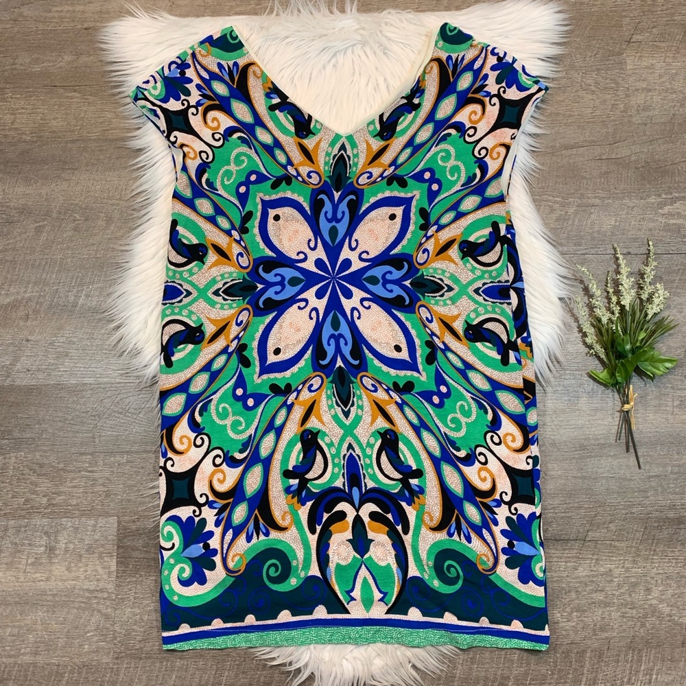 Maeve Floral Bird Shift Dress Crepe Bright Mini M